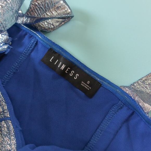 Lioness Senorita Metallic Silver Blue Ruched Underwire Cup Mini Dress Size Small - Picture 4 of 9